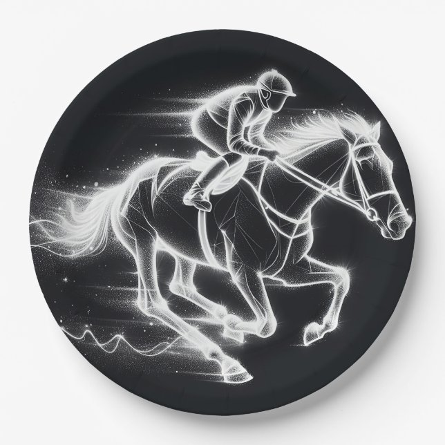 Neon Jockey On a Galloping Horse Paper Plates (Front)