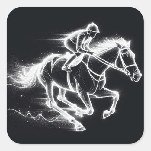 Neon Jockey On a Galloping Horse Square Sticker