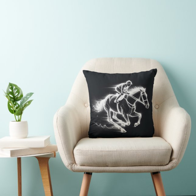 Neon Jockey On a Galloping Horse Throw Pillow (Chair)