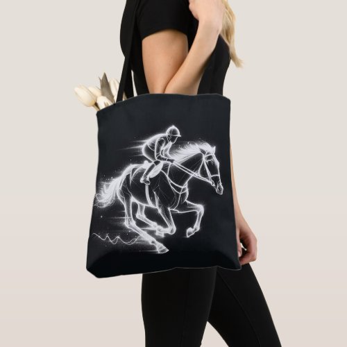 Neon Jockey On a Galloping Horse Tote Bag