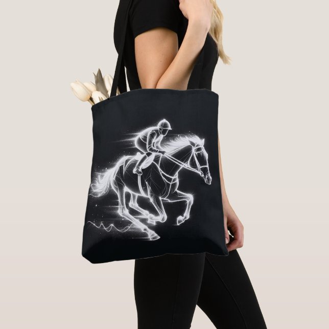 Neon Jockey On a Galloping Horse Tote Bag (Close Up)