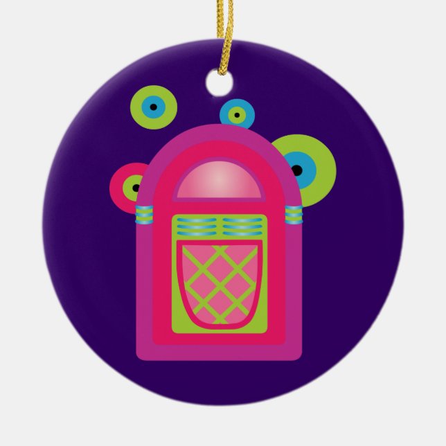 Neon Jukebox Ceramic Ornament (Front)