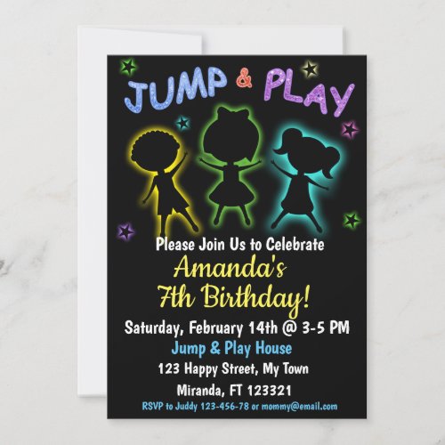 Neon Jump and Play birthday invitation