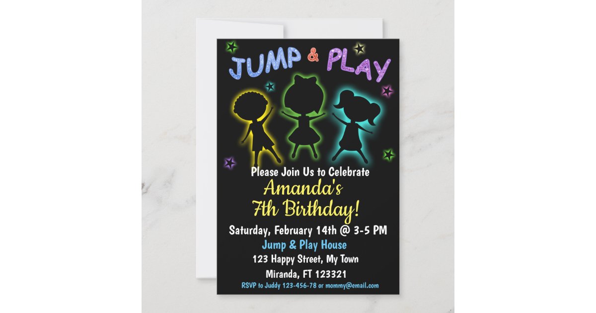 Neon Jump and Play birthday invitation | Zazzle