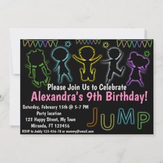 Neon Jump birthday invitation