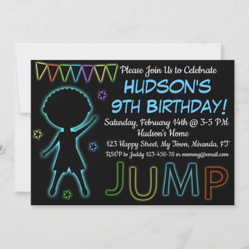 Neon Jump birthday invitation