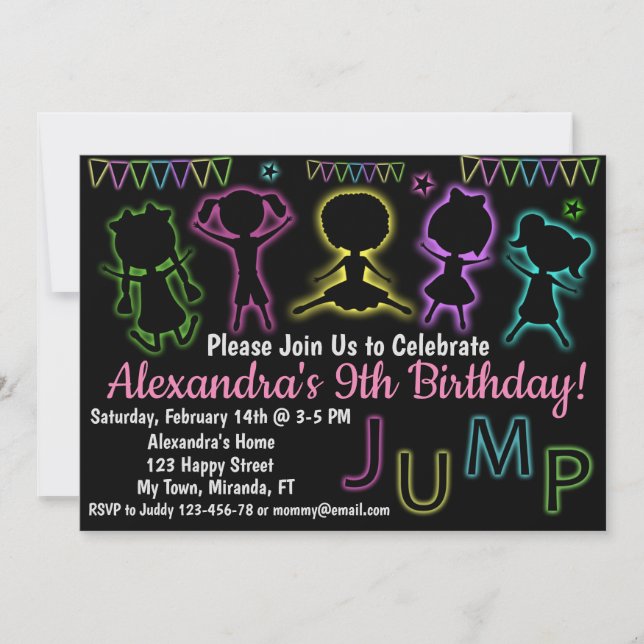 Neon Jump birthday invitation (Front)