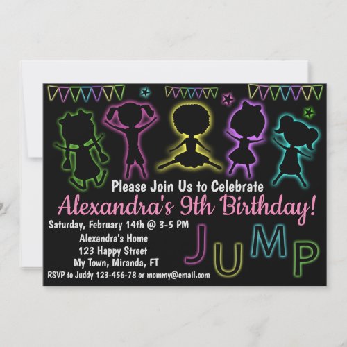 Neon Jump birthday invitation