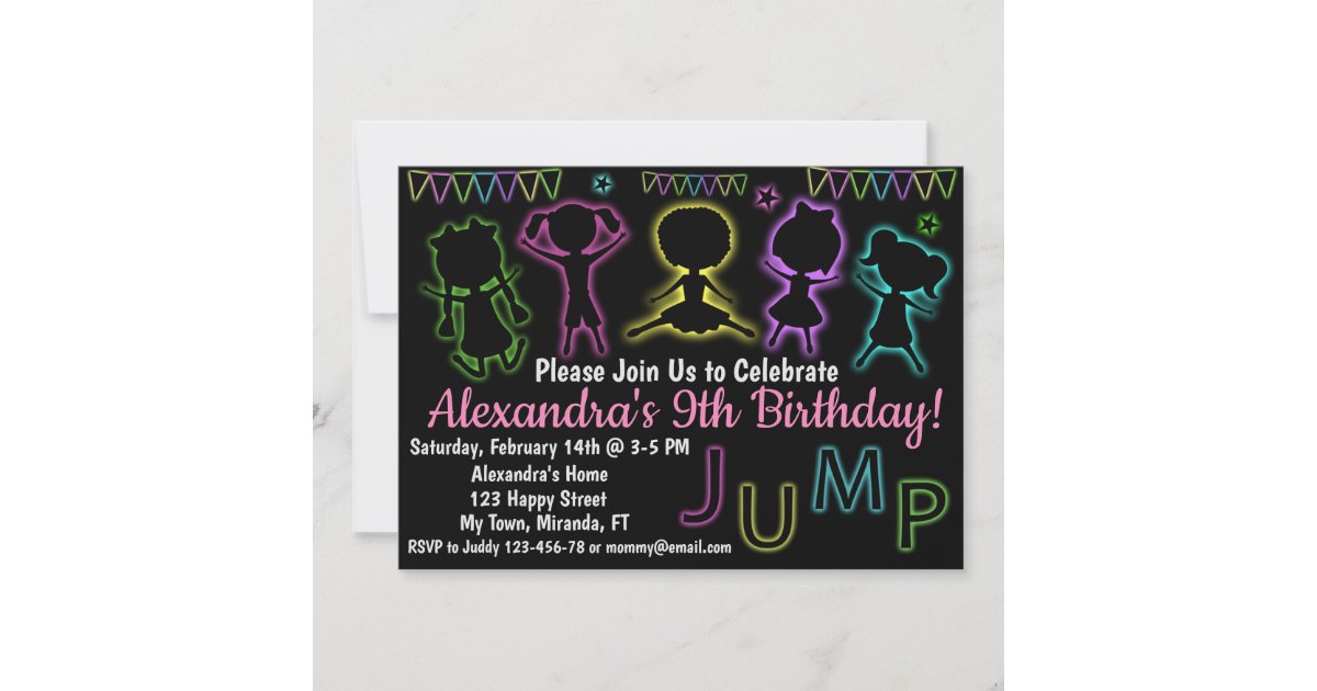 Neon Jump birthday invitation | Zazzle