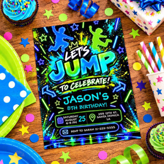 Neon Jump Birthday Invitation