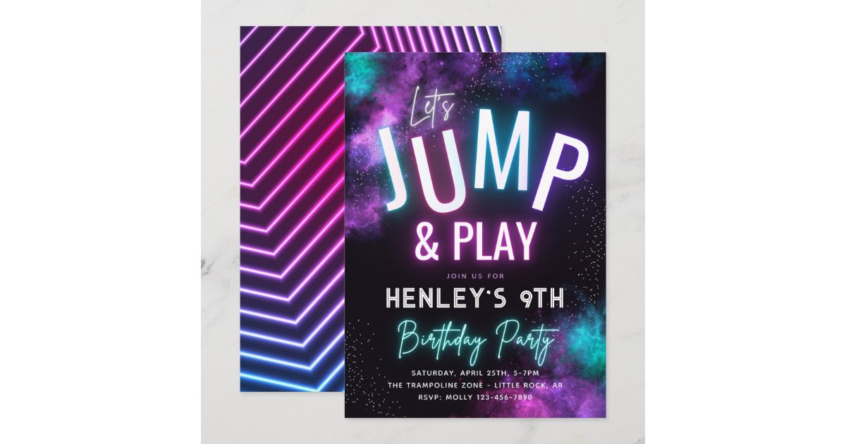 Neon Jump Invitation | Trampoline Party | Zazzle