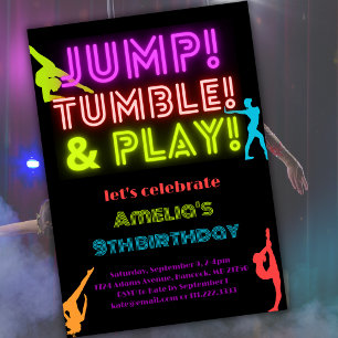 Neon Jump Trumble Play Any Birthday Gymnastics Invitation