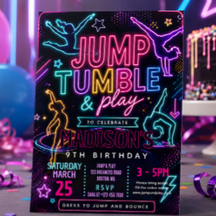 Neon Jump & Tumble Birthday Party Invitation