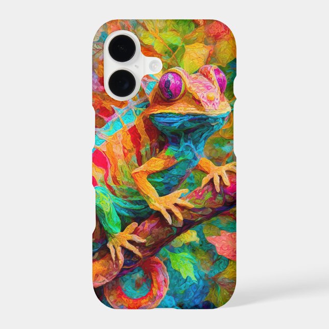 Neon Jungle Chameleon, Bright Rainforest Collage iPhone Case (Back)