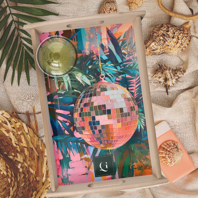 Neon Jungle Disco Ball | Funky Retro Monogram Serving Tray (Creator Uploaded)