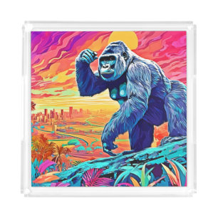 Neon Jungle Gorilla Urban Fantasy Acrylic Tray