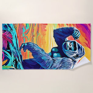 Neon Jungle Gorilla Urban Fantasy Beach Towel