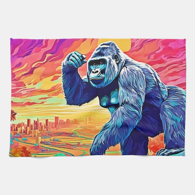 Neon Jungle Gorilla Urban Fantasy Kitchen Towel (Horizontal)