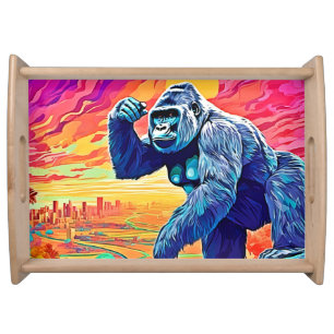 Neon Jungle Gorilla Urban Fantasy Serving Tray