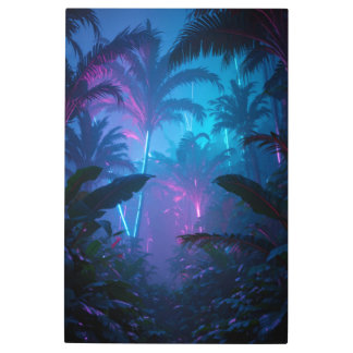 Neon Jungle ropical Night Lights Metal Print