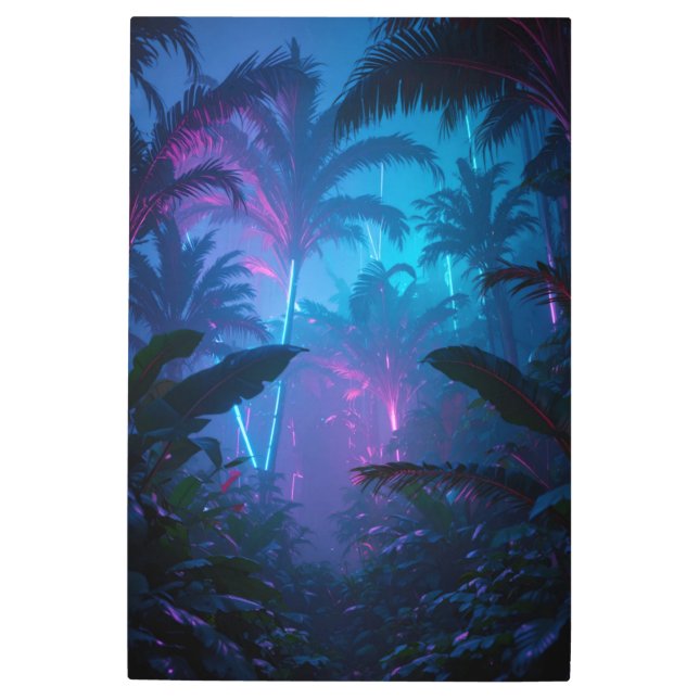 Neon Jungle ropical Night Lights Metal Print (Front)