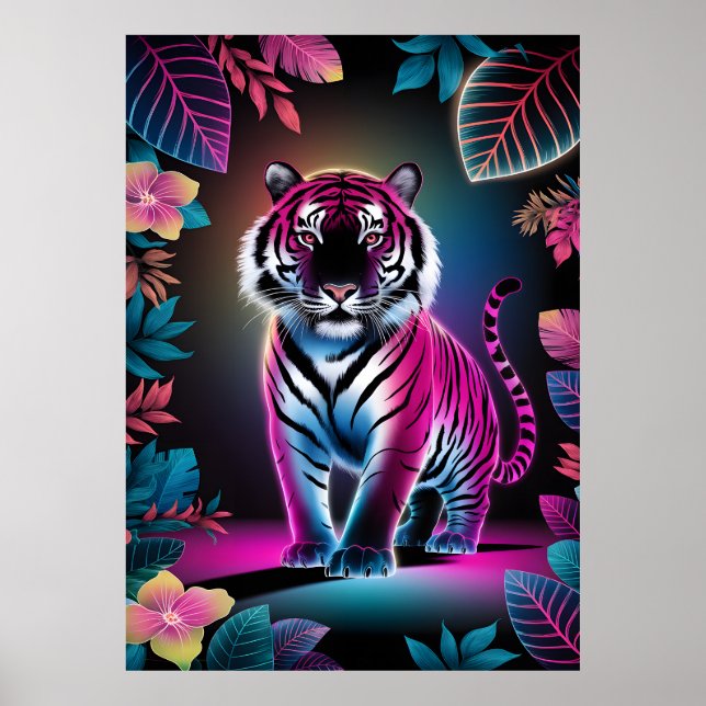 Neon Jungle Tiger – Vibrant Cyberpunk Wildlife Art Poster (Front)