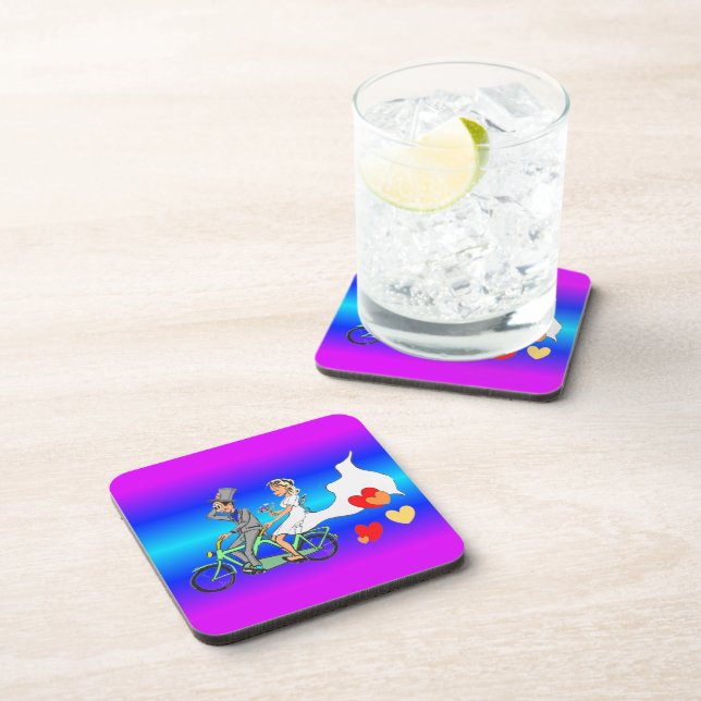 Neon Just Married Cartoon Celebration Coasters (Right Side)