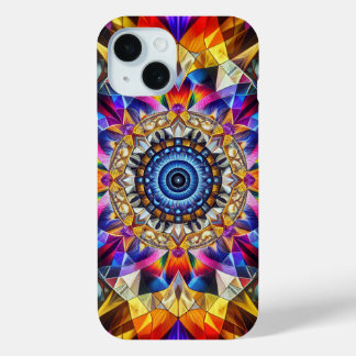 Neon Kaleidoscope Design iPhone 15 Case