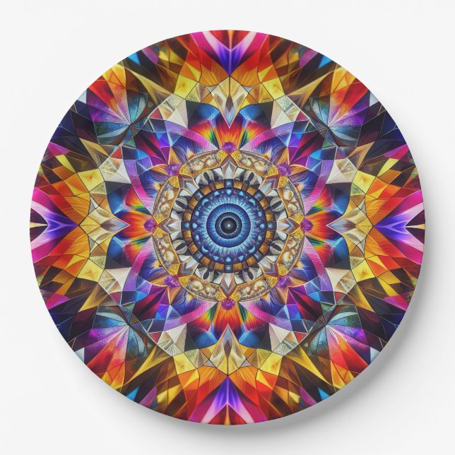 Neon Kaleidoscope Design Paper Plates (Front)