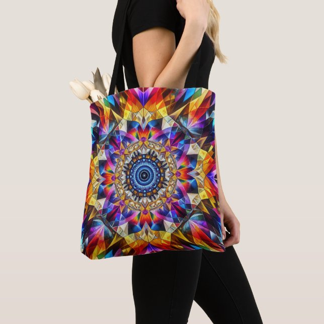 Neon Kaleidoscope Design Tote Bag (Close Up)