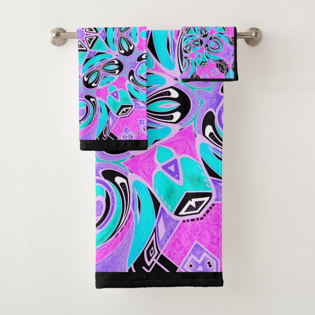 Neon kaleidoscope , mandala bath towel set (Insitu)