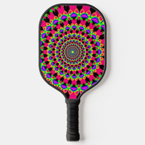 Neon Kaleidoscope Mandala Pickleball Paddle