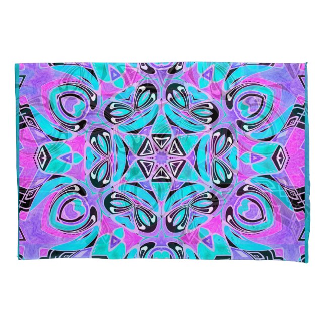 Neon kaleidoscope , mandala  pillow case (Front)