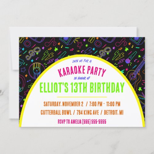 Neon Karaoke Birthday Party Invitation