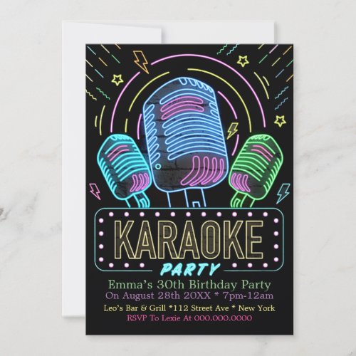 Neon Karaoke Birthday Party Invitation