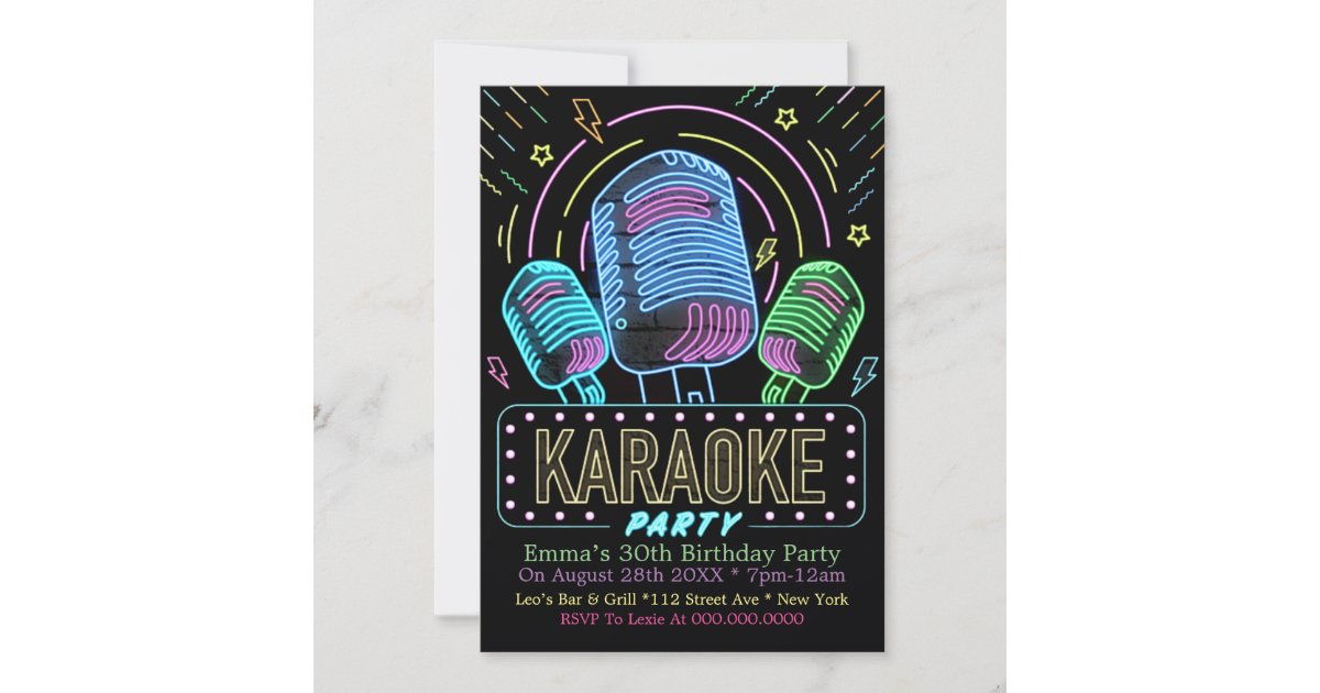 Neon Karaoke Birthday Party Invitation | Zazzle