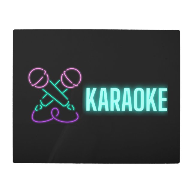 Neon Karaoke Mics and Text Metal Wall Sign (Front)