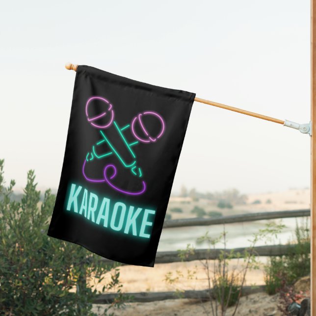 Neon Karaoke Mics and Text Outdoor Flag (Insitu (Back))