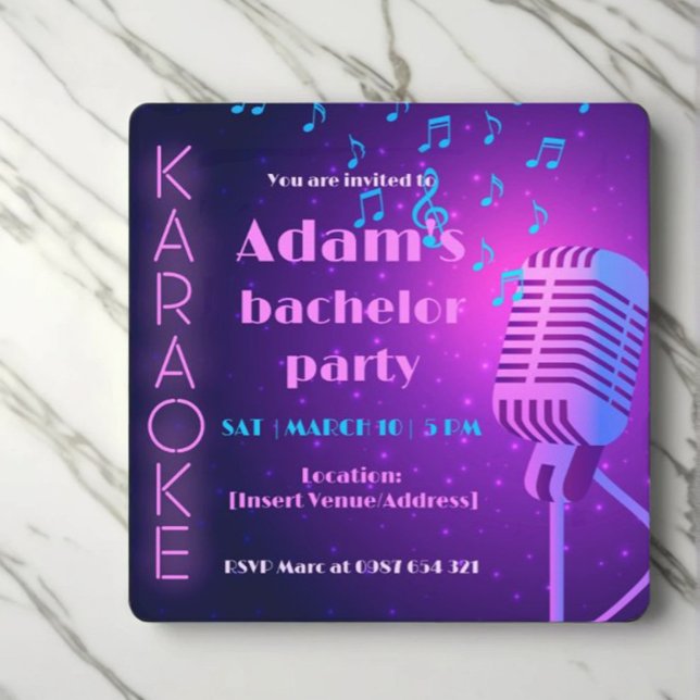 Neon Karaoke Night Bachelor Party Invitation (Creator Uploaded)