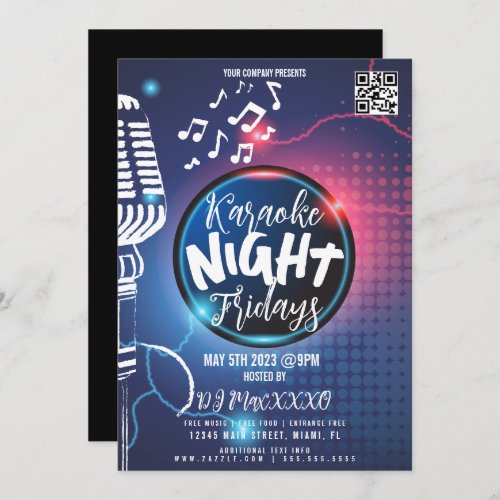 Neon Karaoke Night Event Party Bar Club Flyer B Invitation