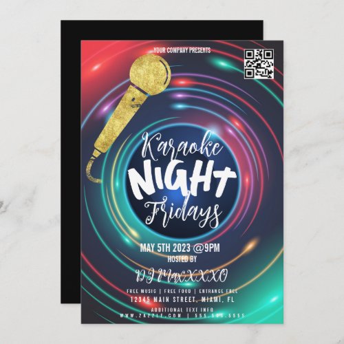 Neon Karaoke Night Event Party Bar Club Flyer Invitation