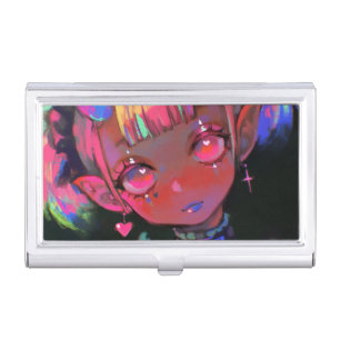Neon Kawaii Demon Girl Pastel Goth Business Card Case