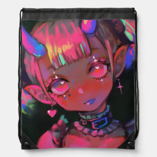 Neon Kawaii Demon Girl Pastel Goth Drawstring Bag
