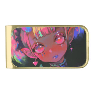 Neon Kawaii Demon Girl Pastel Goth Gold Finish Money Clip