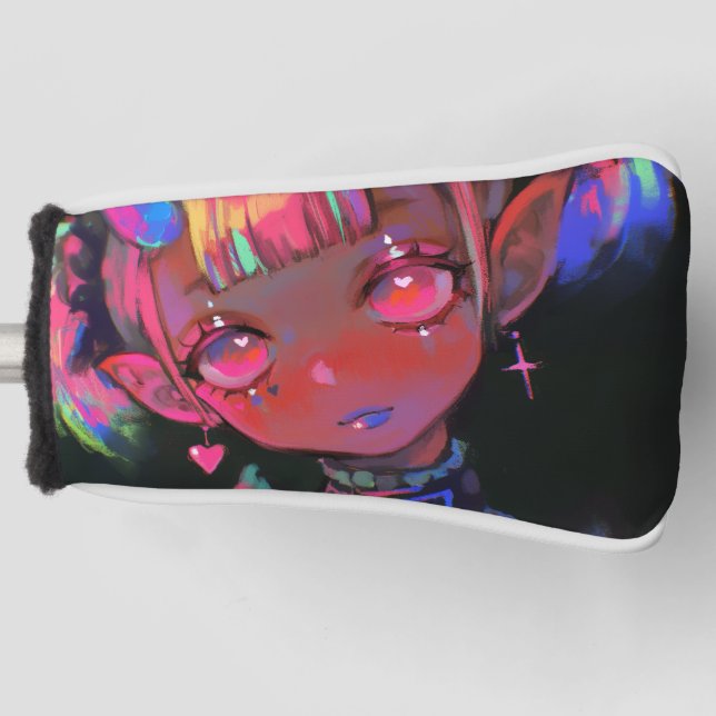 Neon Kawaii Demon Girl Pastel Goth Golf Head Cover (Front)