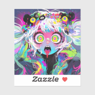 Neon Kawaii Shockwave: Psychedelic Anime Girl Sticker