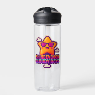 Neon Kawaii Star – “Shine Even on Cloudy Days” Water Bottle