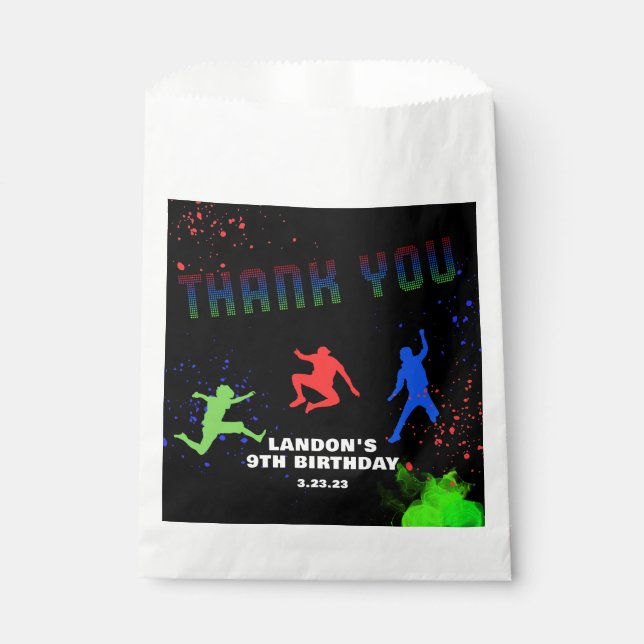 Neon Kids Trampoline Park Birthday Party Favor Bag (Front)