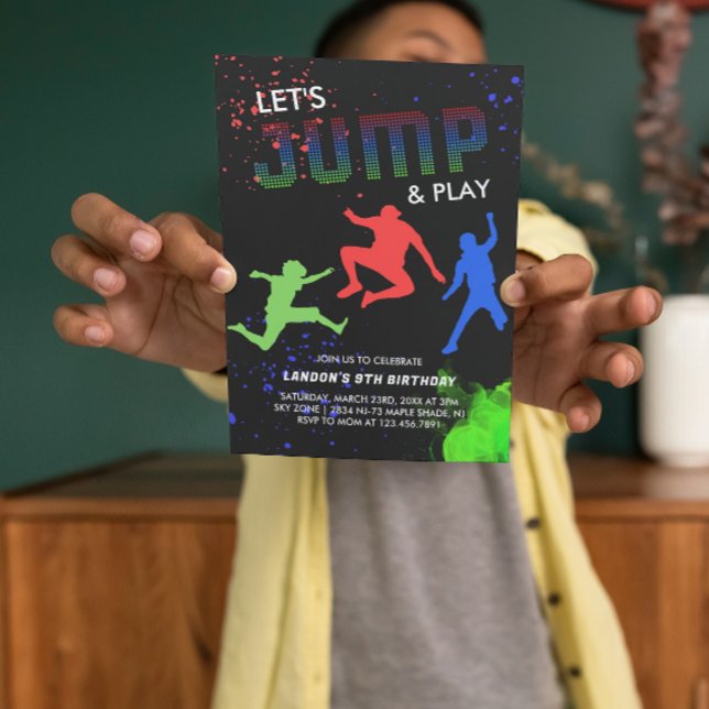 Neon Kids Trampoline Park Birthday Party Invitation (Creator Uploaded)