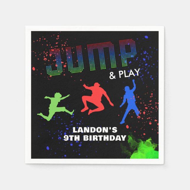 Neon Kids Trampoline Park Birthday Party Napkins (Front)